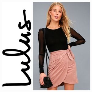 Lulu’s Wrap Dusty Rose Future Love Blush Pink Suede Wrap Mini Skirt L